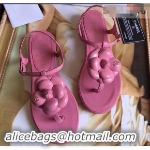 Imitation Cheapest Chanel Camellia Thong Sandals G42601 Pink 2019