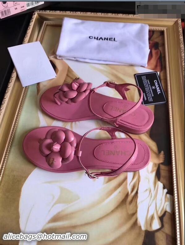 Imitation Cheapest Chanel Camellia Thong Sandals G42601 Pink 2019