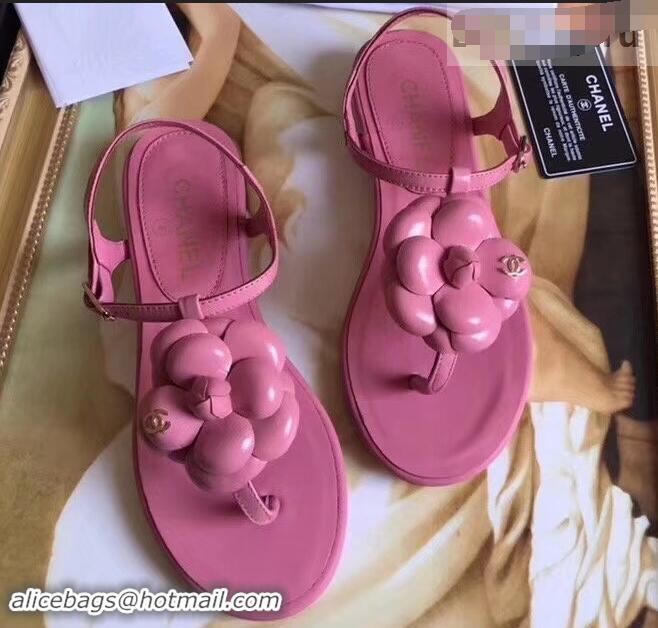 Imitation Cheapest Chanel Camellia Thong Sandals G42601 Pink 2019