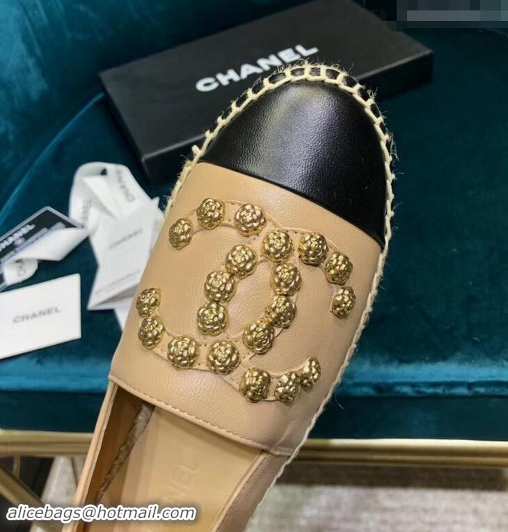 Unique Discount Chanel Camellia CC Logo Espadrilles G42601 Beige