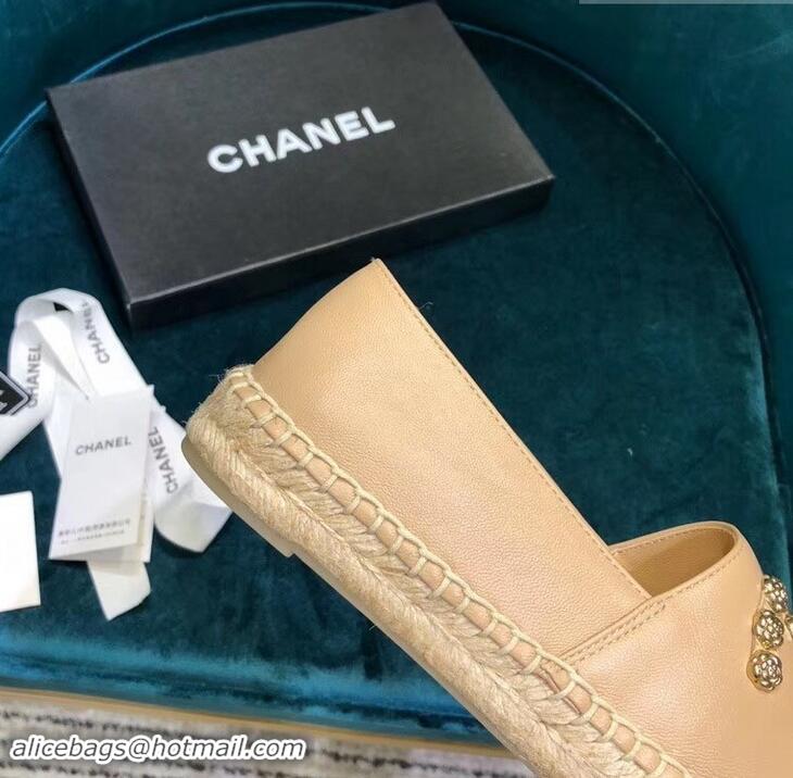 Unique Discount Chanel Camellia CC Logo Espadrilles G42601 Beige