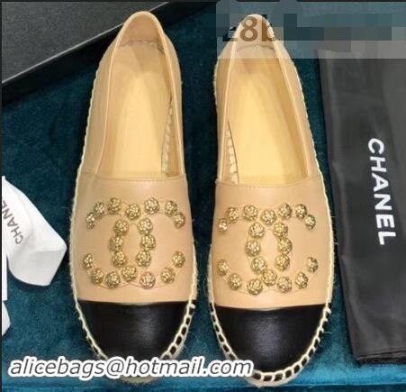 Unique Discount Chanel Camellia CC Logo Espadrilles G42601 Beige