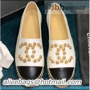 Low Price Chanel Camellia CC Logo Espadrilles G42601 White