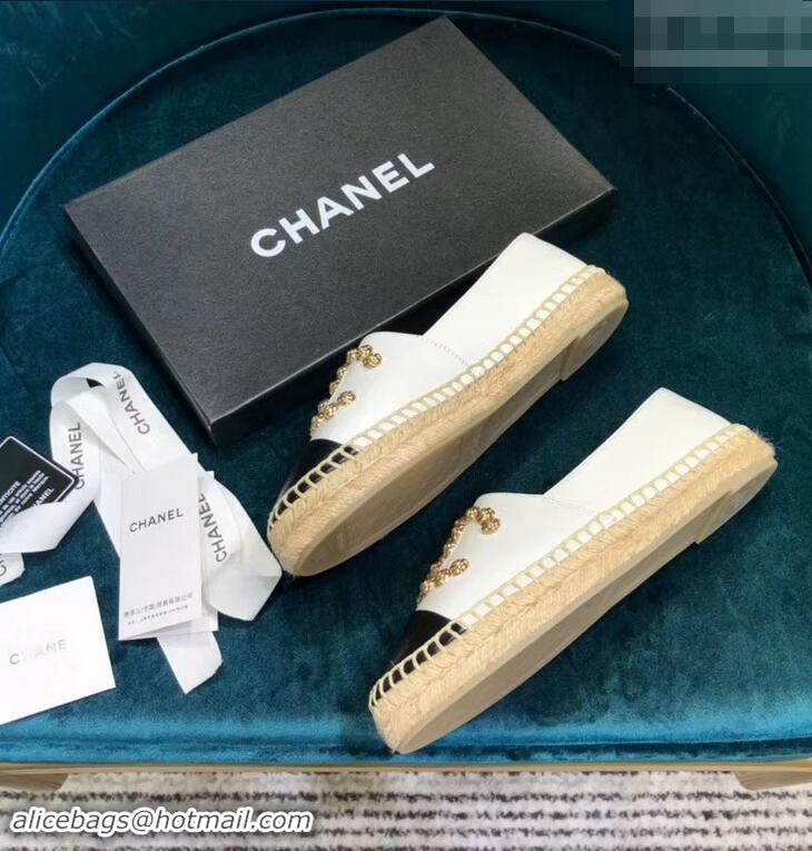 Low Price Chanel Camellia CC Logo Espadrilles G42601 White