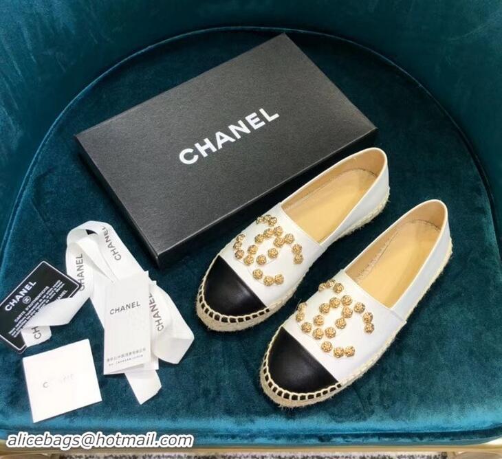 Low Price Chanel Camellia CC Logo Espadrilles G42601 White