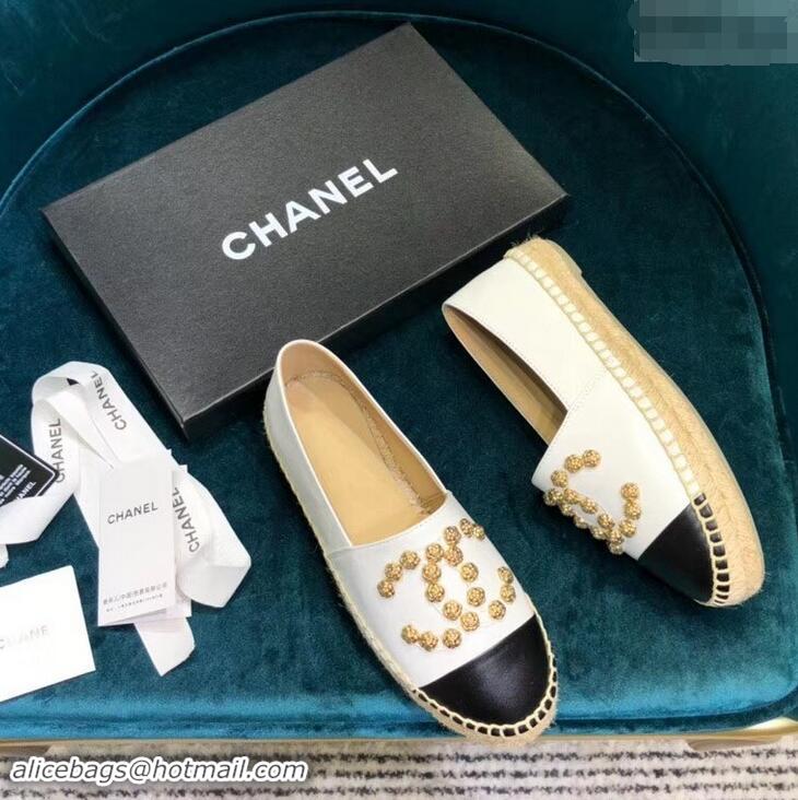 Low Price Chanel Camellia CC Logo Espadrilles G42601 White