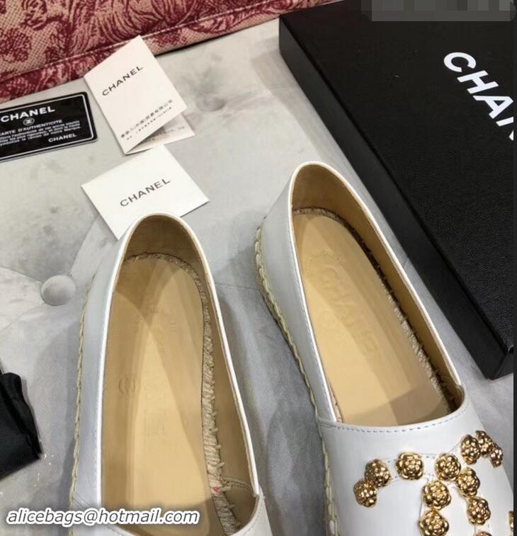 Low Price Chanel Camellia CC Logo Espadrilles G42601 White