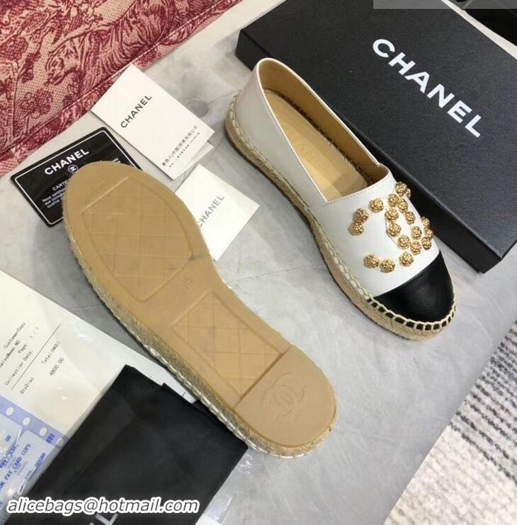 Low Price Chanel Camellia CC Logo Espadrilles G42601 White