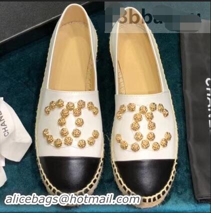 Low Price Chanel Camellia CC Logo Espadrilles G42601 White