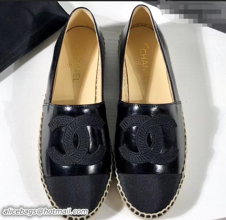 Shop Duplicate Chanel Stitching CC Logo Espadrilles GG42609 Black