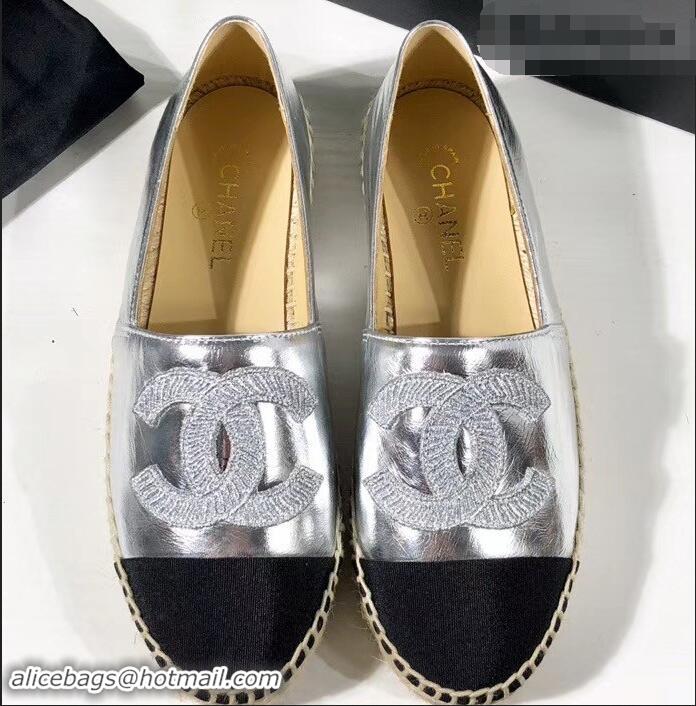 Good Taste Chanel Stitching CC Logo Espadrilles GG42613 Silver