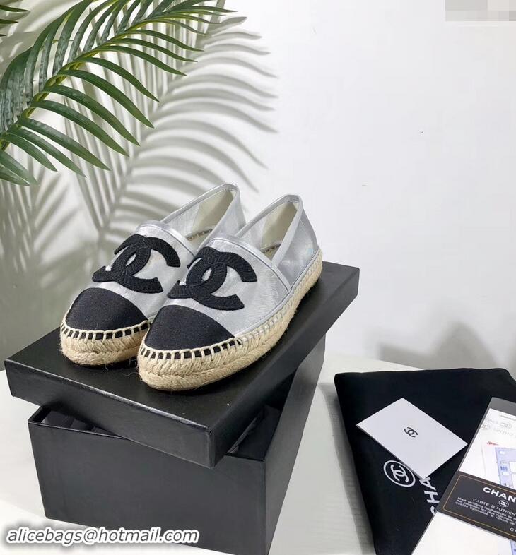 Low Cost Chanel Stitching CC Logo Espadrilles GG42613 Black/Mesh Silver