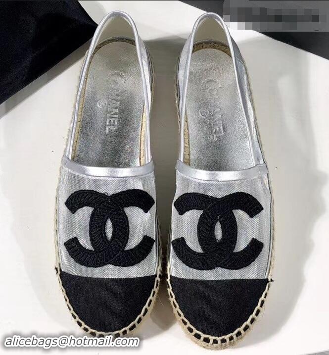 Low Cost Chanel Stitching CC Logo Espadrilles GG42613 Black/Mesh Silver