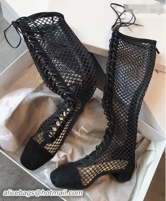 Low Price Dior Naughtily-D Laces Mesh Full Length Boots CD2309 Black 2019