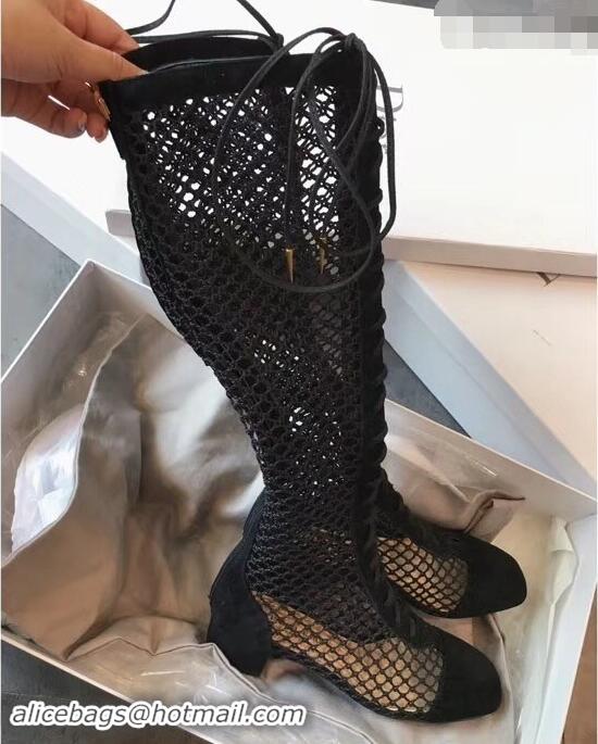 Low Price Dior Naughtily-D Laces Mesh Full Length Boots CD2309 Black 2019