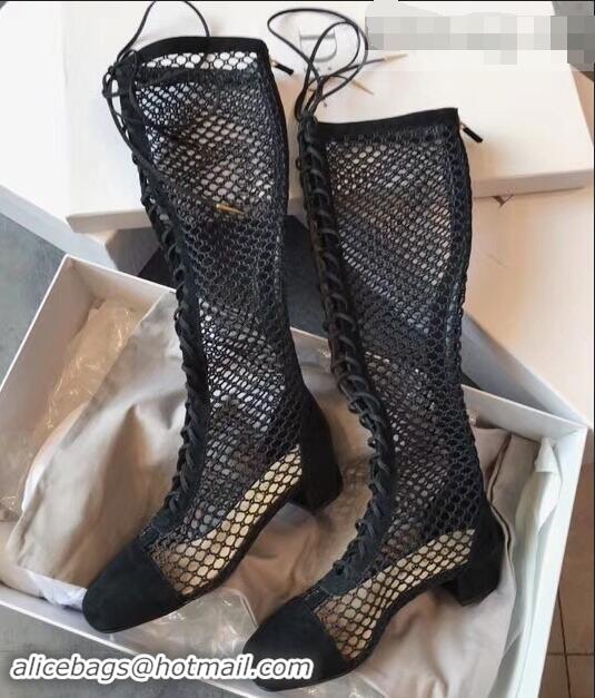 Low Price Dior Naughtily-D Laces Mesh Full Length Boots CD2309 Black 2019