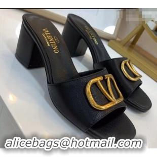 Unique Style Valentino Heel Slip-On Slide Sandals VS2301 Black With Go Logo Detail 2019