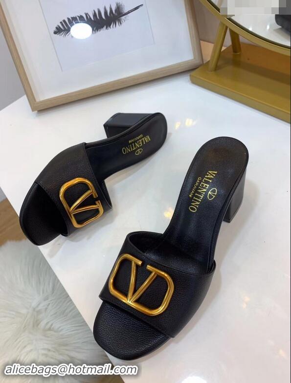 Unique Style Valentino Heel Slip-On Slide Sandals VS2301 Black With Go Logo Detail 2019