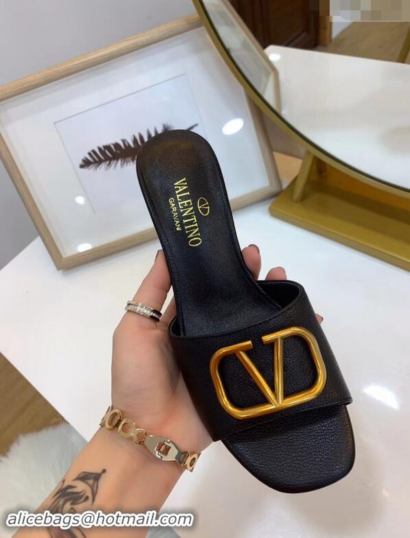 Unique Style Valentino Heel Slip-On Slide Sandals VS2301 Black With Go Logo Detail 2019