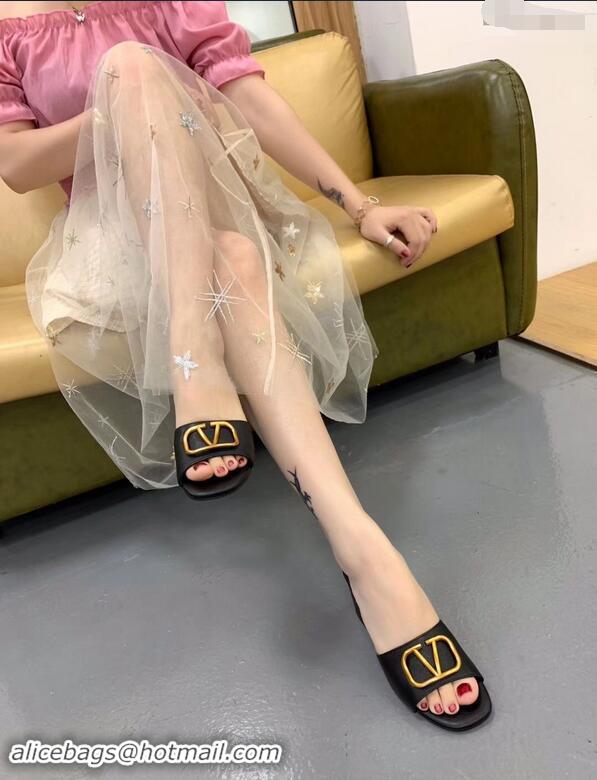 Unique Style Valentino Heel Slip-On Slide Sandals VS2301 Black With Go Logo Detail 2019