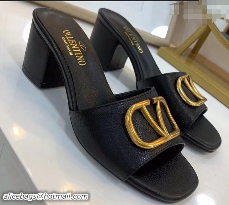 Unique Style Valentino Heel Slip-On Slide Sandals VS2301 Black With Go Logo Detail 2019