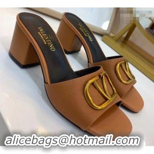 Top Design Valentino Heel Slip-On Slide Sandals VS2301 Brown With Go Logo Detail 2019