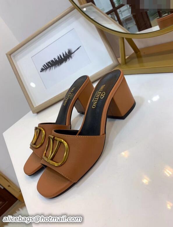 Top Design Valentino Heel Slip-On Slide Sandals VS2301 Brown With Go Logo Detail 2019