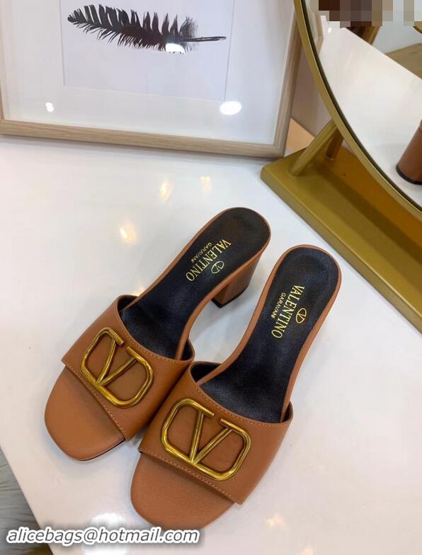 Top Design Valentino Heel Slip-On Slide Sandals VS2301 Brown With Go Logo Detail 2019