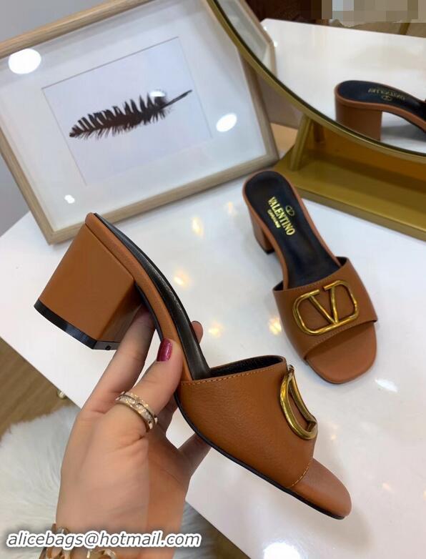 Top Design Valentino Heel Slip-On Slide Sandals VS2301 Brown With Go Logo Detail 2019