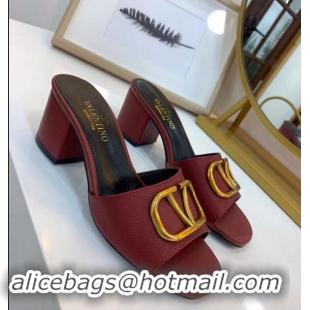 Low Cost Valentino Heel Slip-On Slide Sandals VS2301 Burgundy With Go Logo Detail 2019