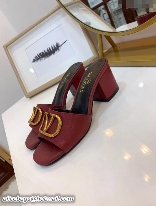 Low Cost Valentino Heel Slip-On Slide Sandals VS2301 Burgundy With Go Logo Detail 2019