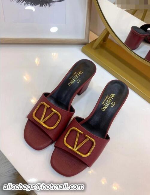 Low Cost Valentino Heel Slip-On Slide Sandals VS2301 Burgundy With Go Logo Detail 2019