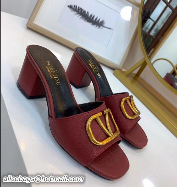 Low Cost Valentino Heel Slip-On Slide Sandals VS2301 Burgundy With Go Logo Detail 2019