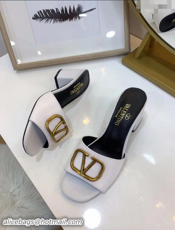 Trendy Design Valentino Heel Slip-On Slide Sandals VS2301 White With Go Logo Detail 2019