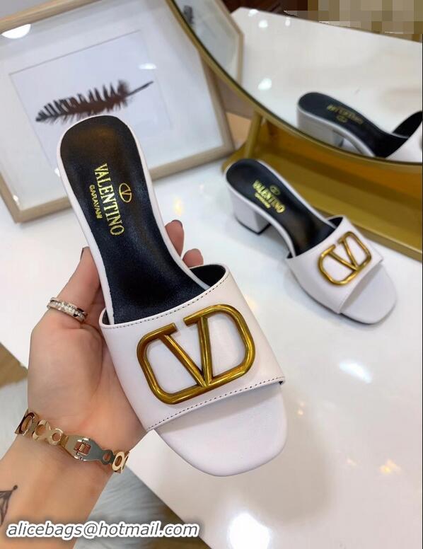 Trendy Design Valentino Heel Slip-On Slide Sandals VS2301 White With Go Logo Detail 2019