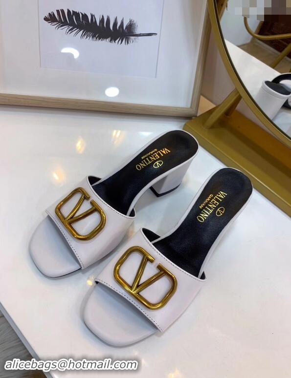 Trendy Design Valentino Heel Slip-On Slide Sandals VS2301 White With Go Logo Detail 2019