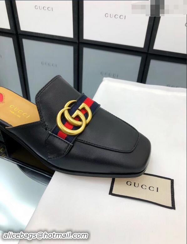 Specials Gucci Calfskin Leather 3.5cm heel Web Details Pearls Trim Slipper GG639 Black