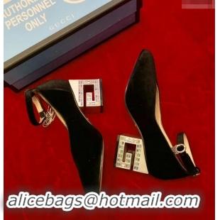 Cheapest Gucci Mid-Heel 7cm Pumps With Crystal G Heel 548853 Velvet Black 2019