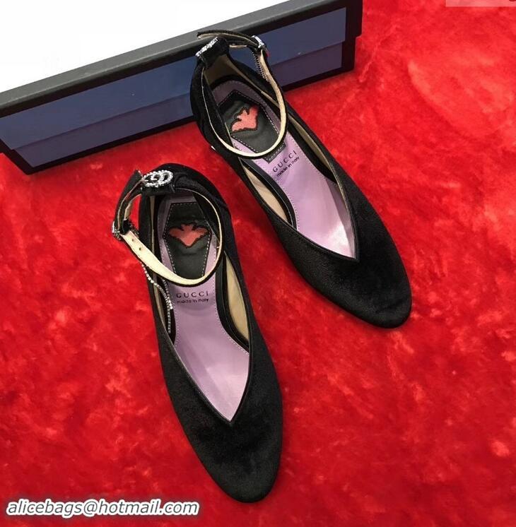 Cheapest Gucci Mid-Heel 7cm Pumps With Crystal G Heel 548853 Velvet Black 2019