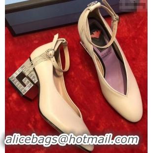 Buy Classic Gucci Mid-Heel 7cm Pumps With Crystal G Heel 548853 Nude 2019