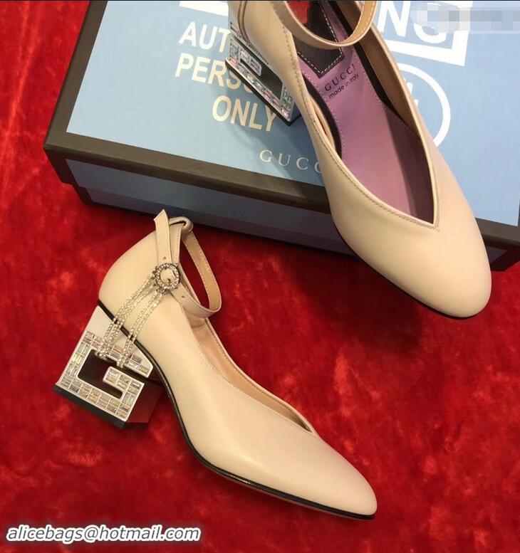 Buy Classic Gucci Mid-Heel 7cm Pumps With Crystal G Heel 548853 Nude 2019