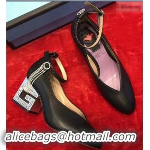 Imitation Gucci Mid-Heel 7cm Pumps With Crystal G Heel 548853 Black 2019