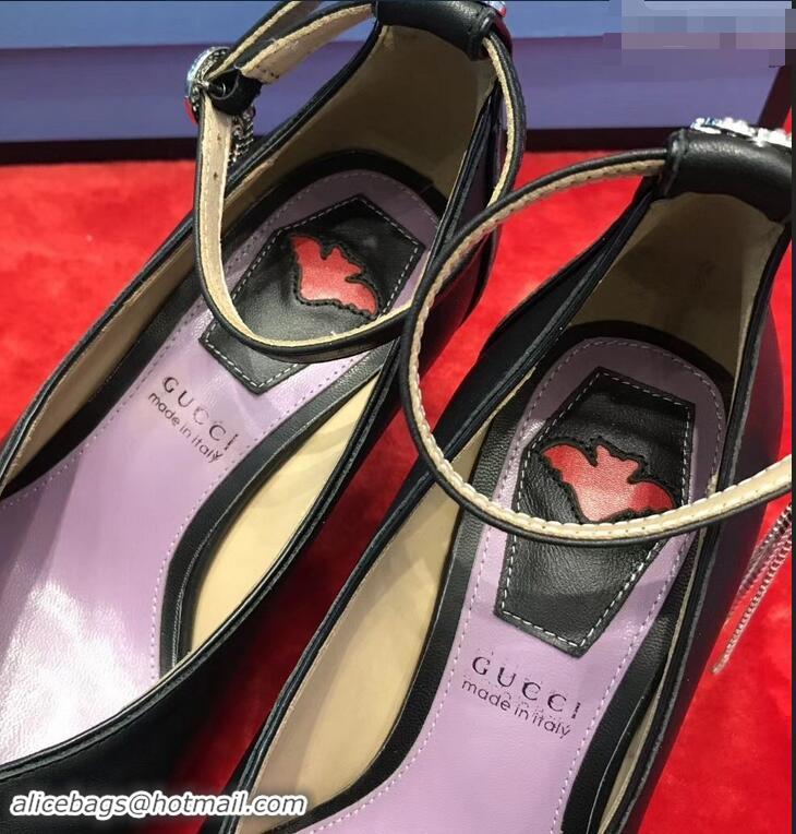 Imitation Gucci Mid-Heel 7cm Pumps With Crystal G Heel 548853 Black 2019