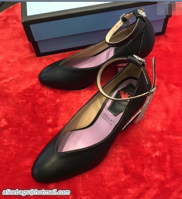 Imitation Gucci Mid-Heel 7cm Pumps With Crystal G Heel 548853 Black 2019