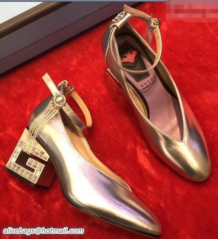 Discount Gucci Mid-Heel 7cm Pumps With Crystal G Heel 548853 Silver 2019