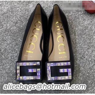 Hot Sell Gucci Leather Ballet Flats Black With Crystal G 551434 2019