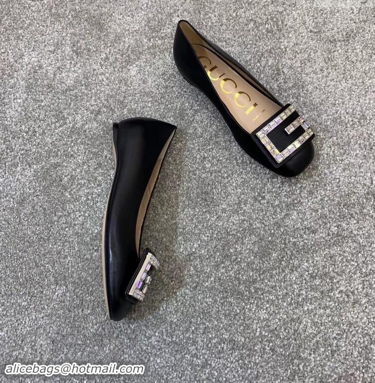 Hot Sell Gucci Leather Ballet Flats Black With Crystal G 551434 2019