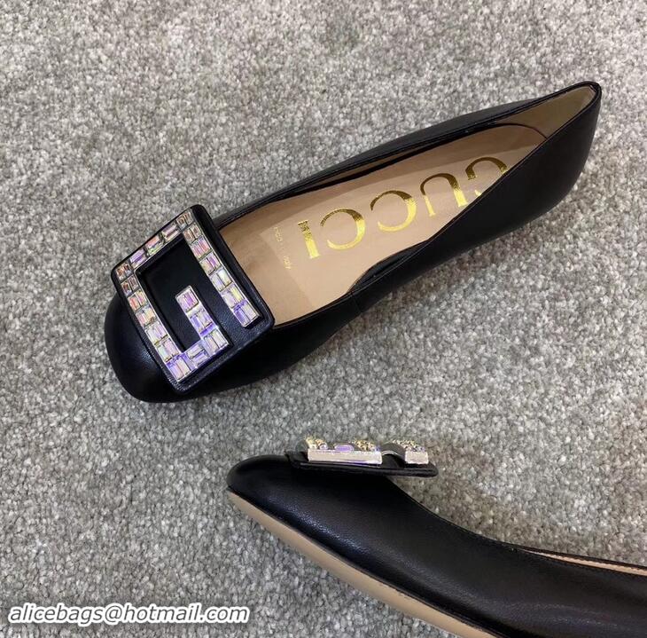 Hot Sell Gucci Leather Ballet Flats Black With Crystal G 551434 2019