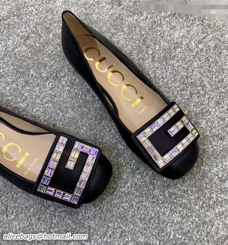 Hot Sell Gucci Leather Ballet Flats Black With Crystal G 551434 2019