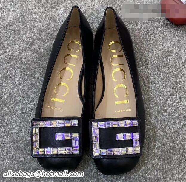 Hot Sell Gucci Leather Ballet Flats Black With Crystal G 551434 2019